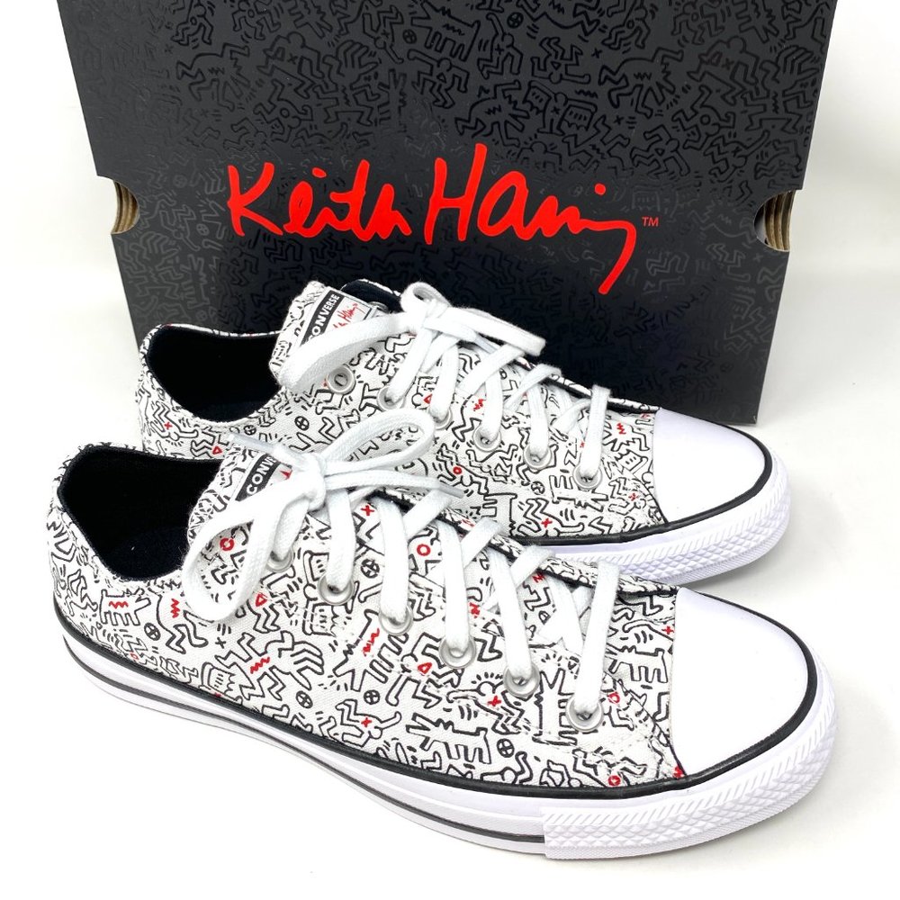 Converse Women's Size 9.5 171860F CTAS OX White Print Black Red Canvas Sneakers - Picture 7 of 11